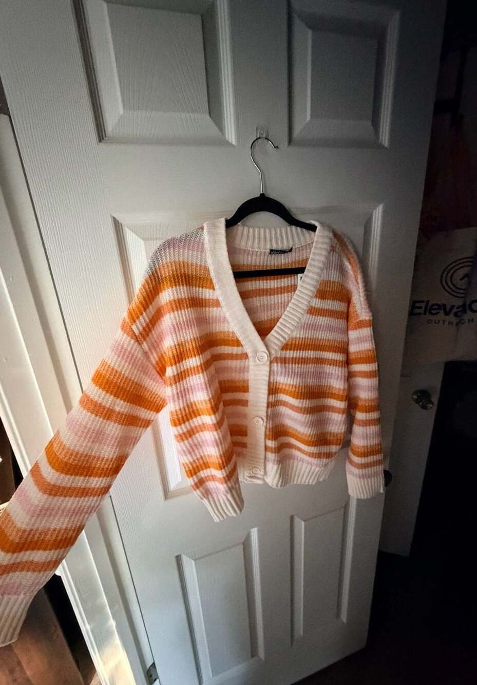 Nikka K Striped Button Cardigan Size XL Orange Pink